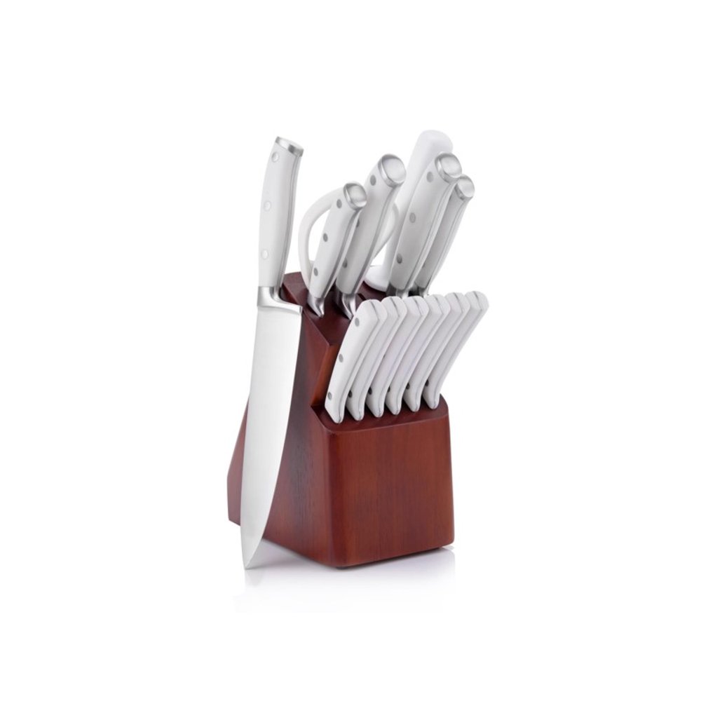 Hamilton Beach 14pc Stainless Steel Cutlery Set with Wood Block White