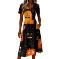 thumbnail image 6 of Womens Halloween Dress Skeleton V Neck Witch Hat Cute Wrap Dresses Ghost Short Sleeve Vintage Wedding Guest Dress M, 6 of 9