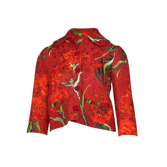 Pre-Owned Dolce & Gabbana Floral Metallic Brocade Jacket in Red Cotton