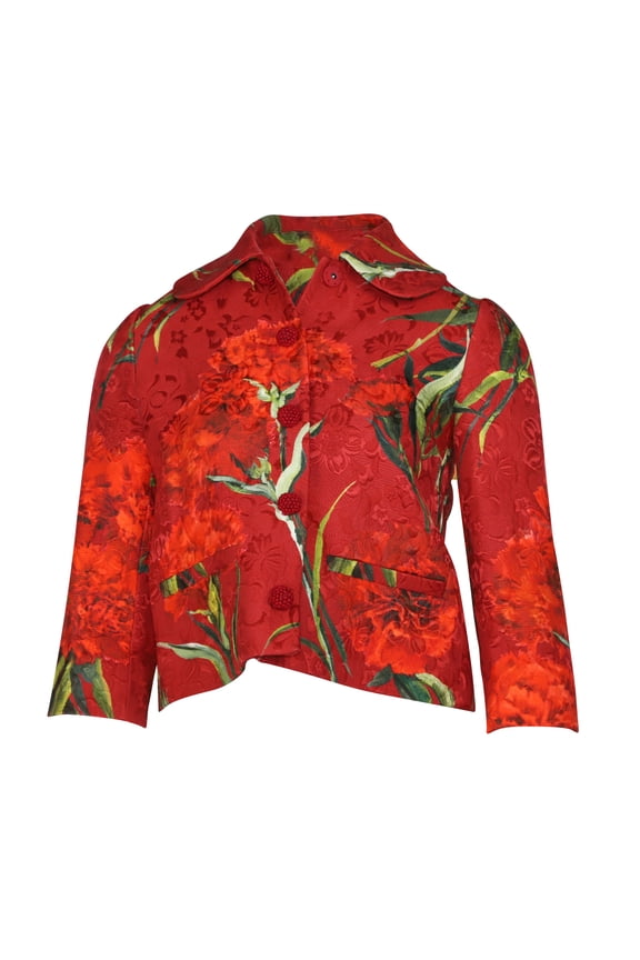 Pre-Owned Dolce & Gabbana Floral Metallic Brocade Jacket in Red Cotton