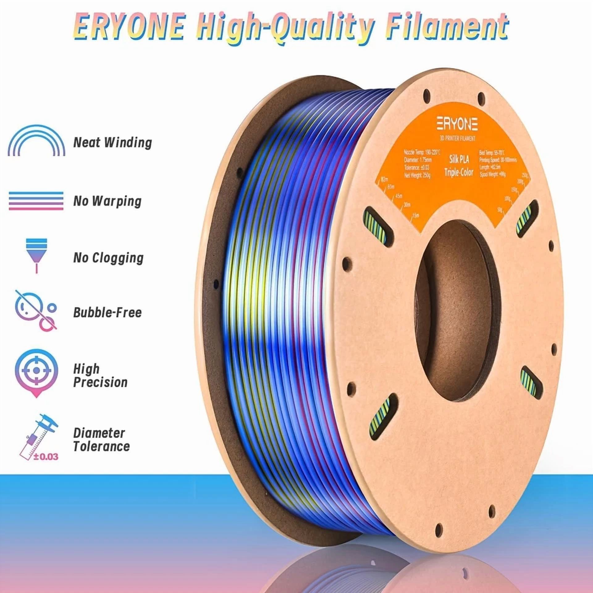 CRESTIN- Silk Tri Color Pla Filament 3D Printer 1.75Mm +/- 0.03Mm, Multicolor