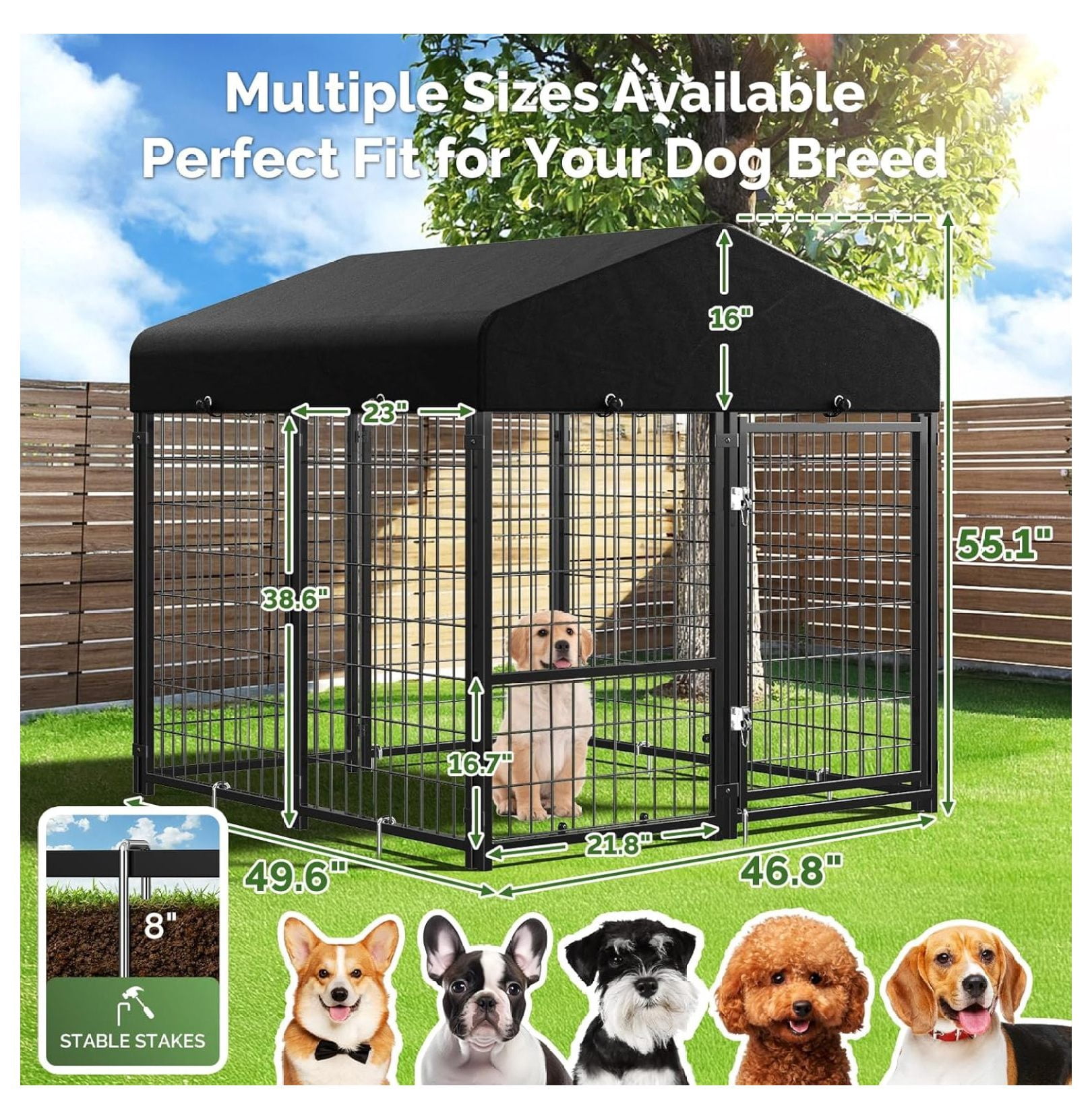 Outdoor Dog Kennel Outside Run with Doggy Door&Waterproof Roof - 4x4x4.6FT Large Dog Kennels Pens Outside for Small/Medium Dogs - Heavy Duty Cage Yard (Can Connect to Your Dog House)