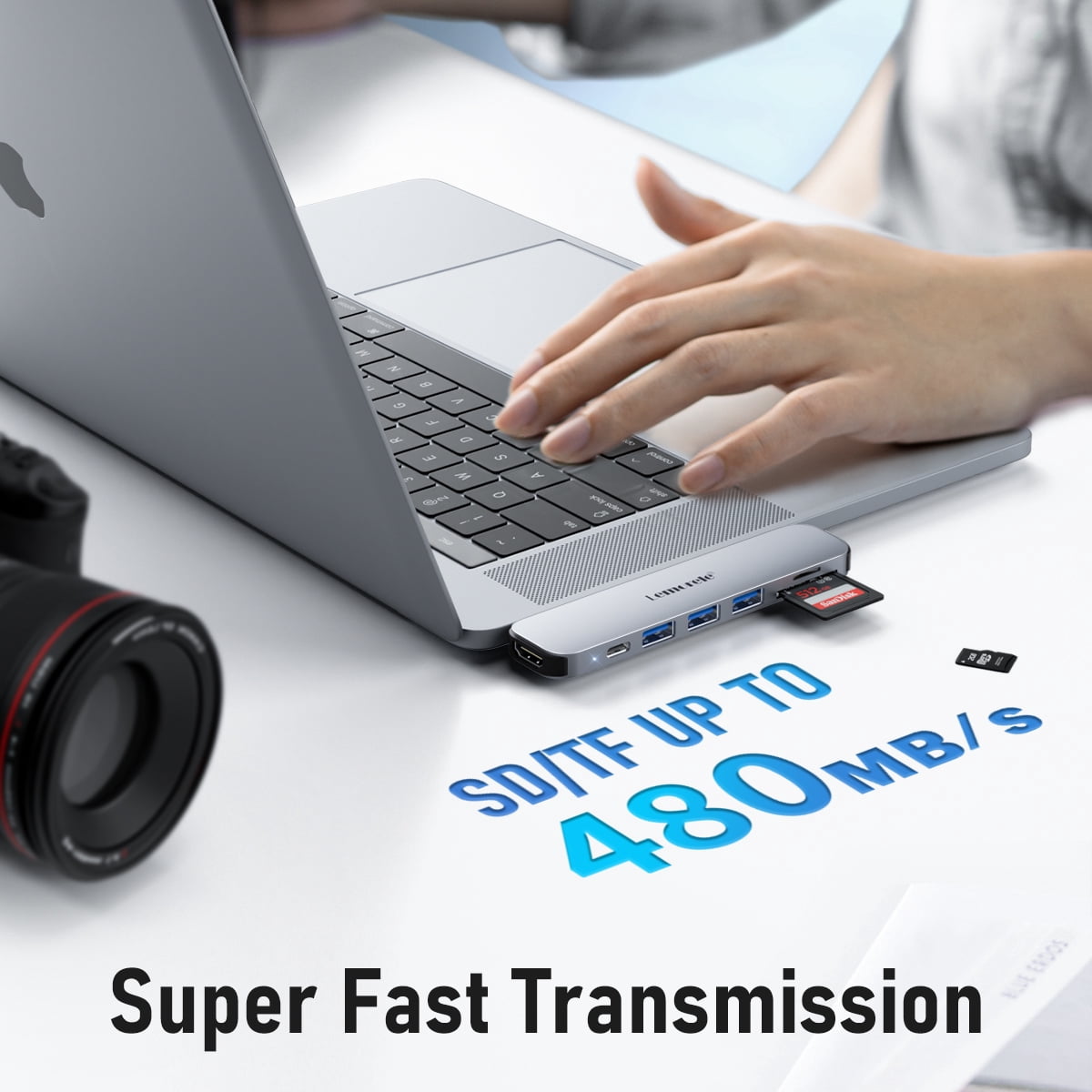 7-in-2 Aluminum USB-C Docking Station for Macbook with 4k Screen Projection, 100w Fast Charging, 40gbps Ultra-Speed Transfer, SD/TF Card Slot, and USB A 3.0 Data Port