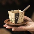 thumbnail image 2 of Taza de café con diseño floral elegante pintada en oro - Forma de loto cuadrada - Taza de té de la tarde de 80 ml, 2 of 4