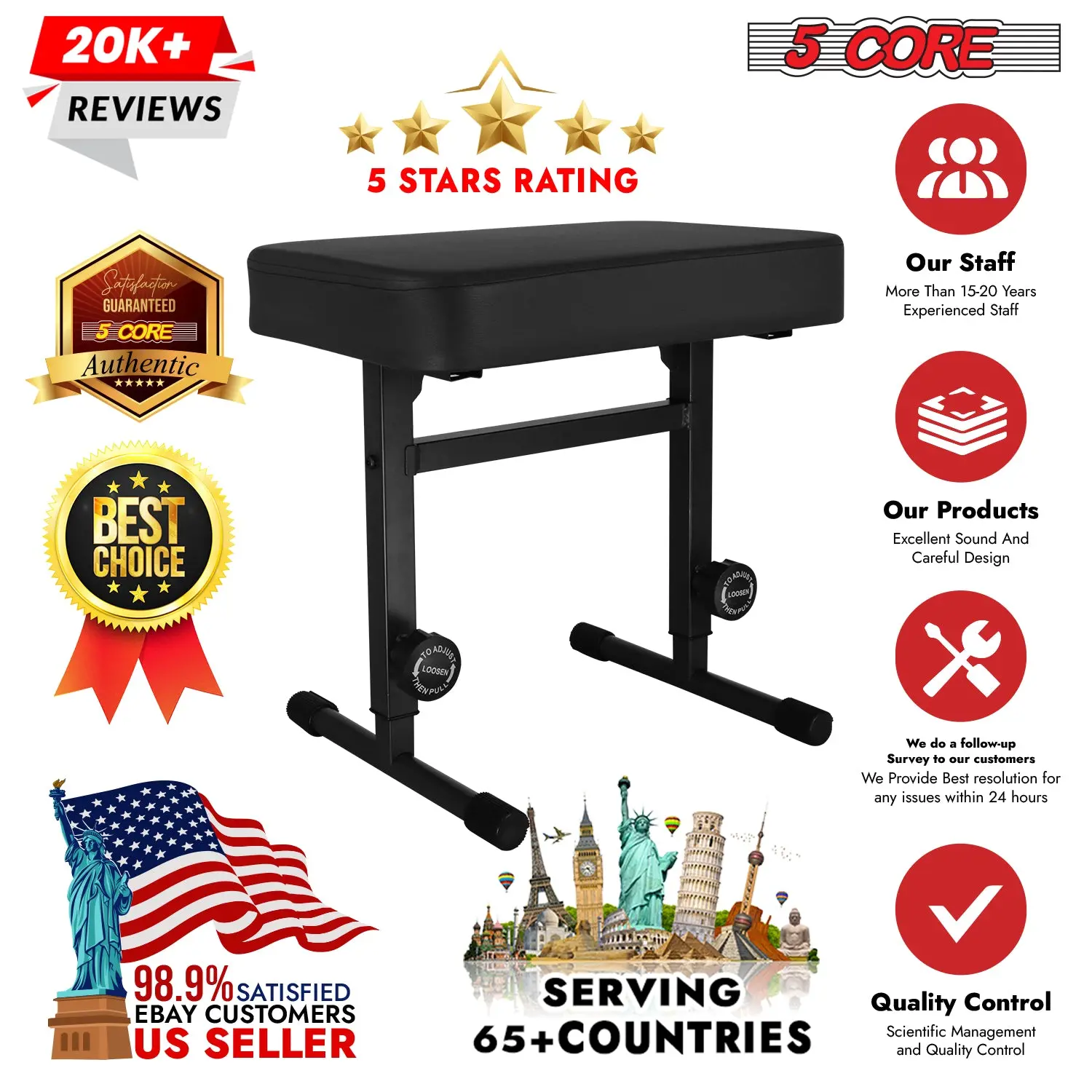 5CORE Keyboard Bench Piano Stool Thick Padded Seat Height Adjustable Keyboard Chair