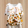 thumbnail image 1 of Blouses pour Femmes, Chandail Décontracté à Imprimé pour Femmes en Coton et Lin à Boutons, Col Rond, Manches Courtes, 1 of 5