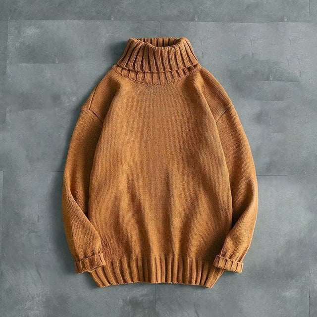 AherBiu Chandail Homme Manches Longues Col Roulé Léger chandail Automne Hiver Mode Couleur Unie Décontracté Confortable Doux
