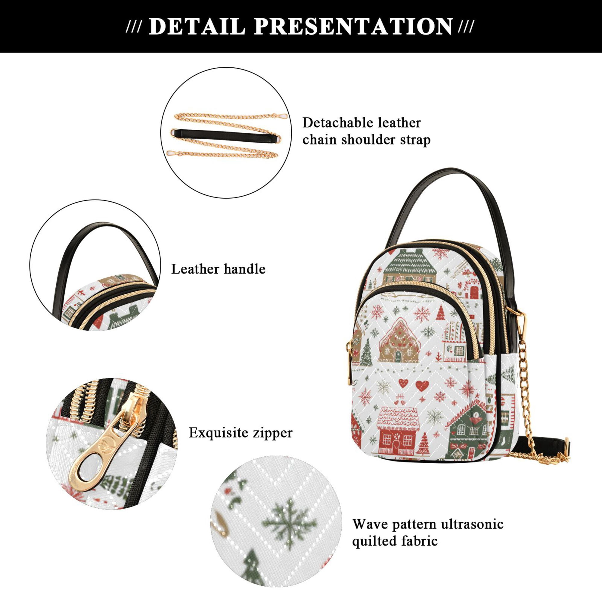 FORMRS Crossbody Bag for Women Quilted Travel Shoulder Cell Phone Purse with Chain Strap Handbag, Red Nordic Christmas House