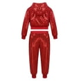thumbnail image 2 of Kaerm Kids Boys Girls Sequins Hip Hop Latin Jazz Street Dance Costumes Hooded Jacket Pants Set Red 12-14, 2 of 9