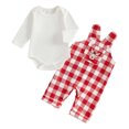thumbnail image 7 of Ulanda Newborn Infant Baby Boy Christmas Clothes Long Sleeve Romper Top Gingham Plaid Overall Pants 2Pcs Fall Winter Outfits Set (Red, 9-12 Months), 7 of 7