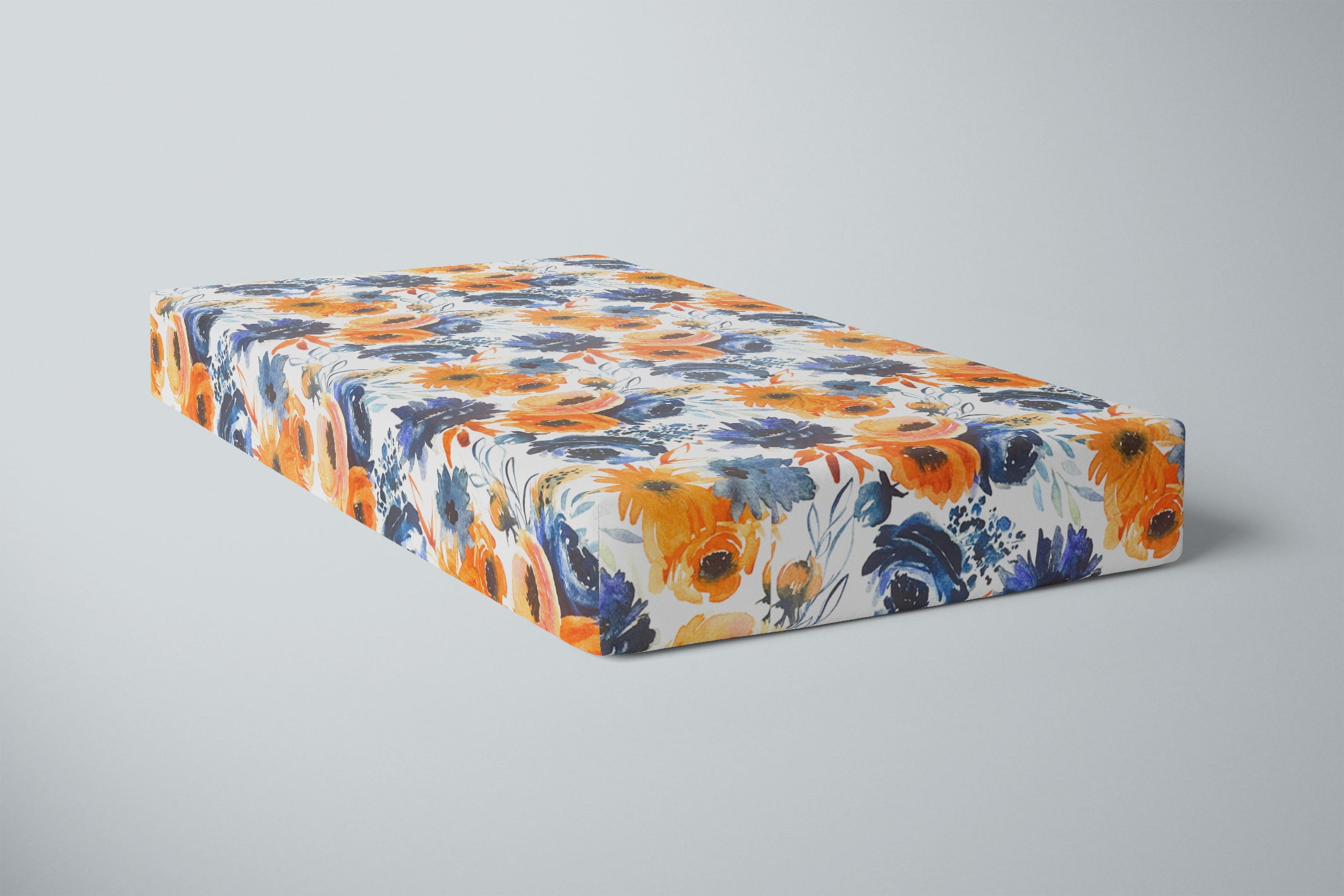 One Kind Premium Bamboo Fitted Crib Sheet for Standard Baby Cribs | Navy Orange Floral