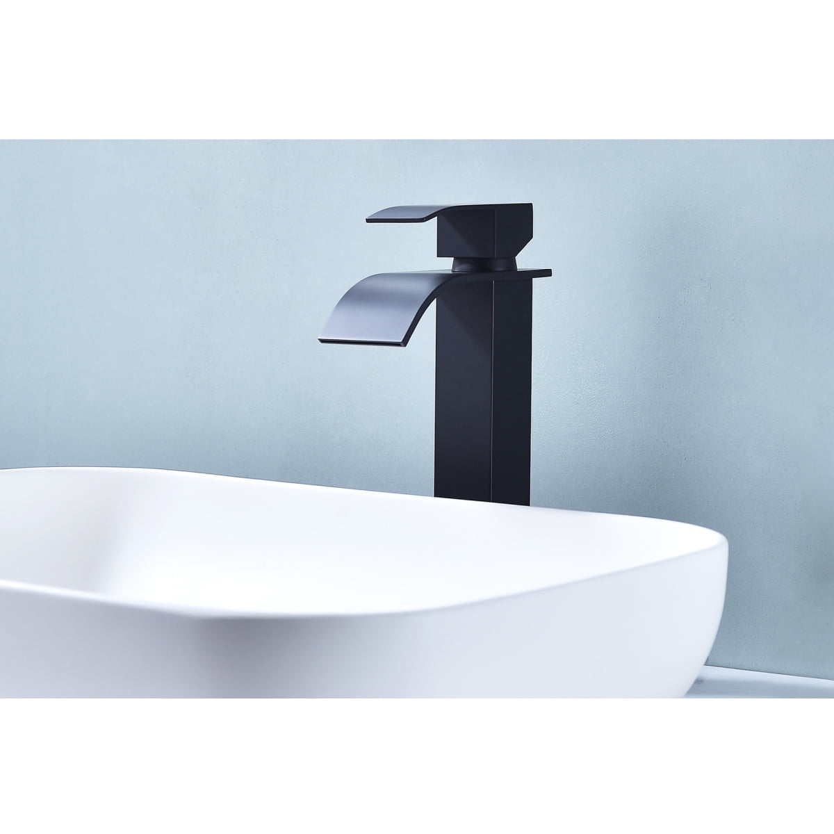Waterfall Spout Single Handle Bathroom Sink Faucet   Brushed Nickel Finish  Lead-Free Stainless Steel for Modern Vanity