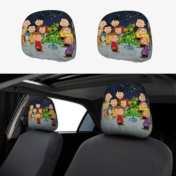 Peanuts Funda Protectora Universal para Reposacabezas de Coche, Funda Elástica para Reposacabezas de Asiento de Auto, Funda de Tela Antipolvo, Accesorios de Interior 2 Piezas