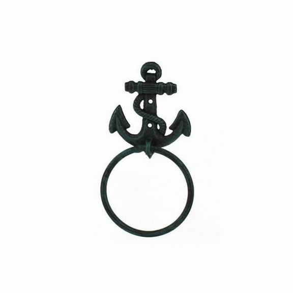 Handcrafted Decor K-0102-seaworn Seaworn Blue Cast Iron Anchor Towel Holder- 8.5 in.