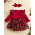 thumbnail image 3 of ZINTAOZT Infant Baby Girl 2Pcs Christmas Outfits Fur Trim Long Sleeve Tulle Dress + Headband Set Velvet Clothes, 3 of 8