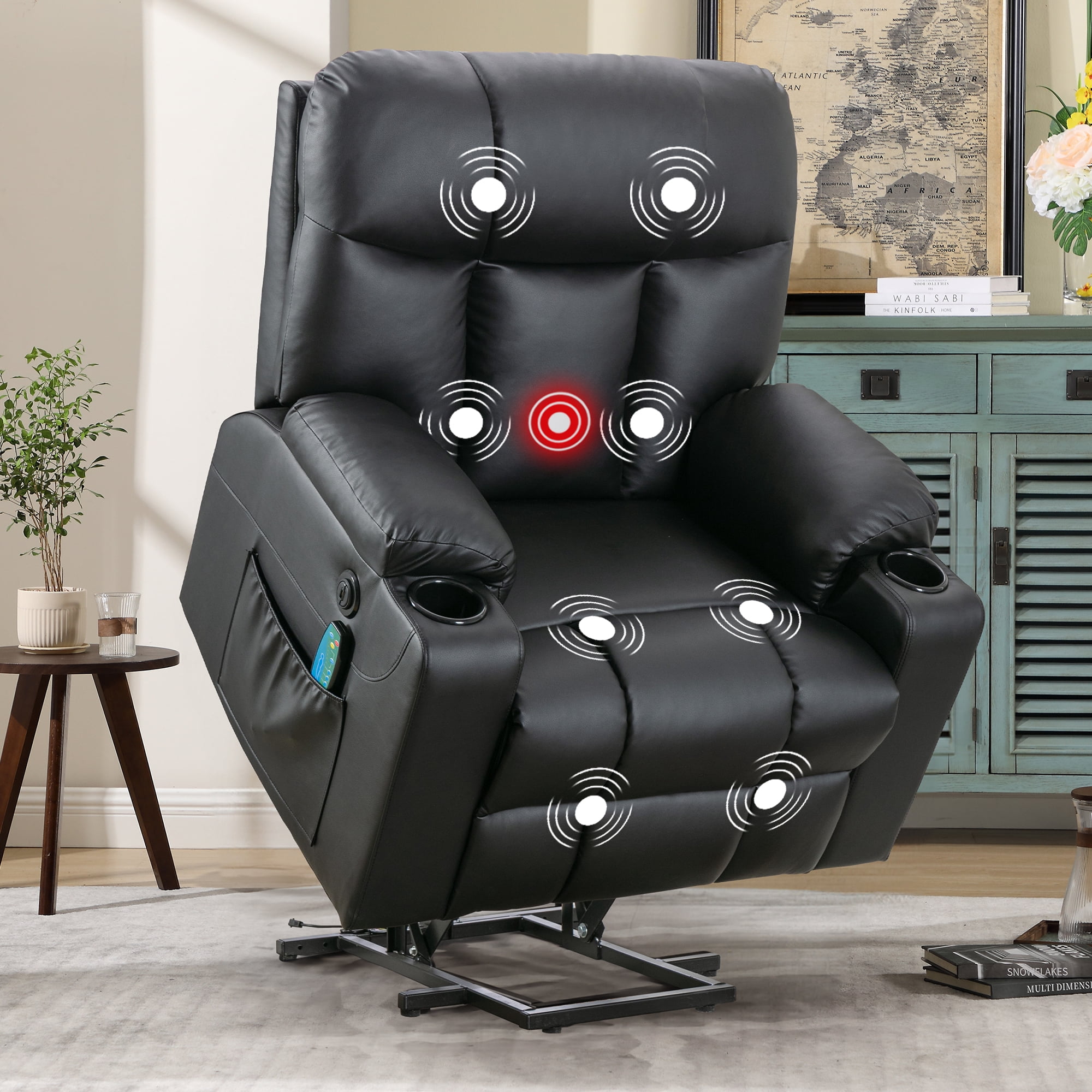Bonzy Home Set of 2 Living Room Heated Massage Recliner Power Lift Chair Recliner for Elderly with Cup Holder and USB, Black