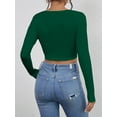 thumbnail image 3 of Long Sleeve Crop Tops for Women Ribbed Square Neck Slim Fitted Casual Lady Fashion Top Dark Green XS, 3 of 5