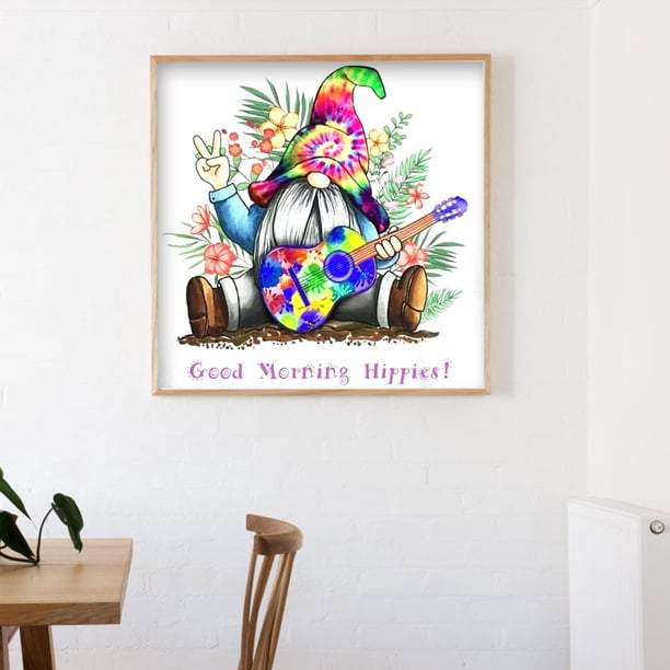 Cuadros Decorativos Cuadro de arte de diamantes de imitación de resina de Hippies de buenos días con pintura de diamantes redondos 5D Tmvgtek embutido en tela