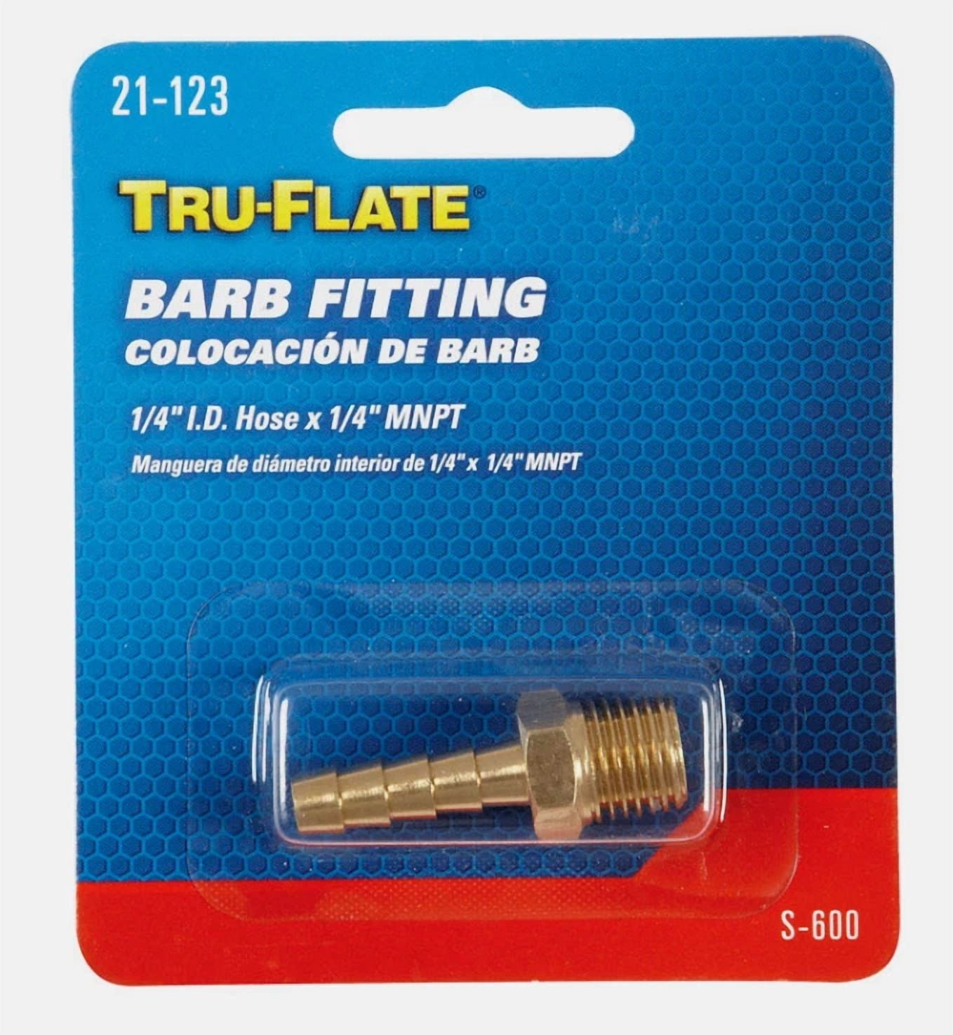 FLINT- Tru-Flate Brass Air Compressor Barb Hose Fitting 1/4" Male Npt 21-123 S-600 New