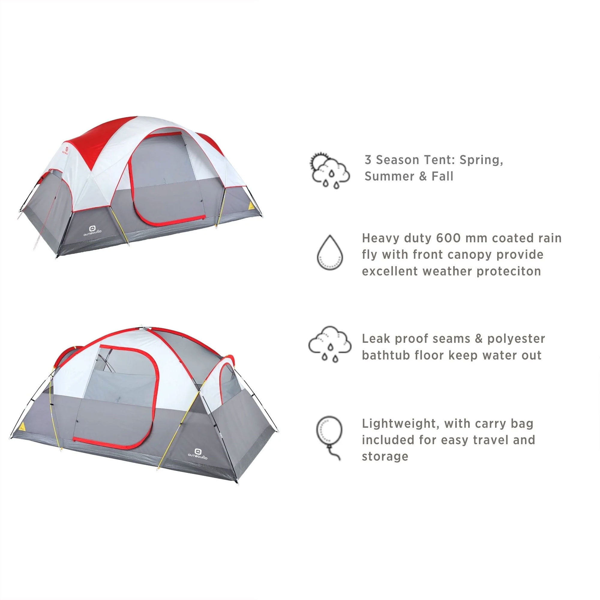 Outbound 6-Person Long Dome Tent with Coated Rainfly