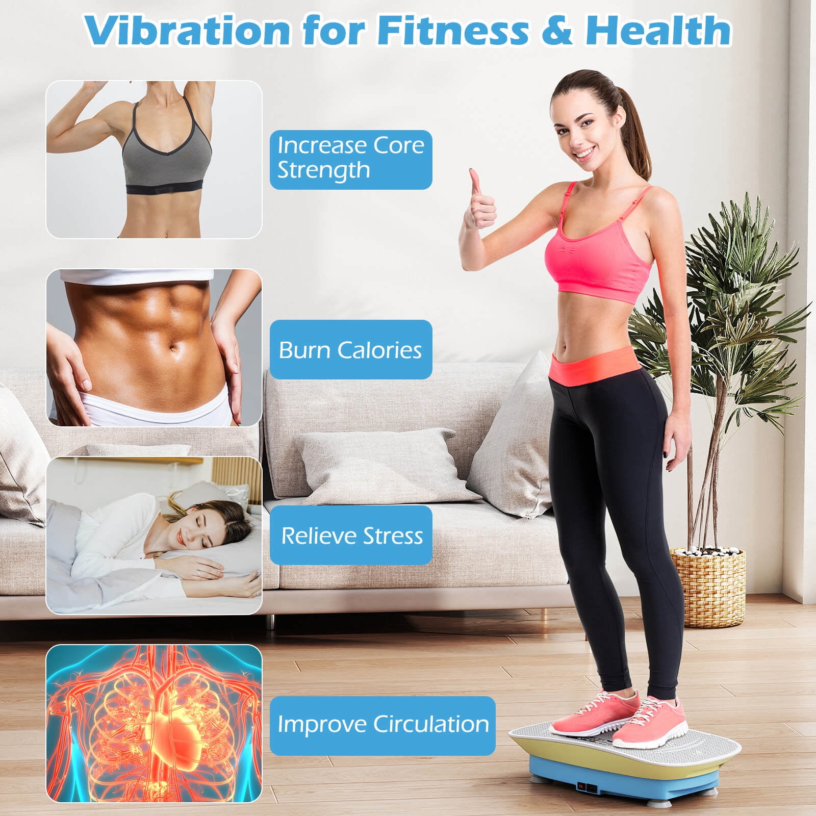 Goplus Vibration Plate Exercise Machine with 10 Speed Intensities Remote for Home FitnessGreen+Blue