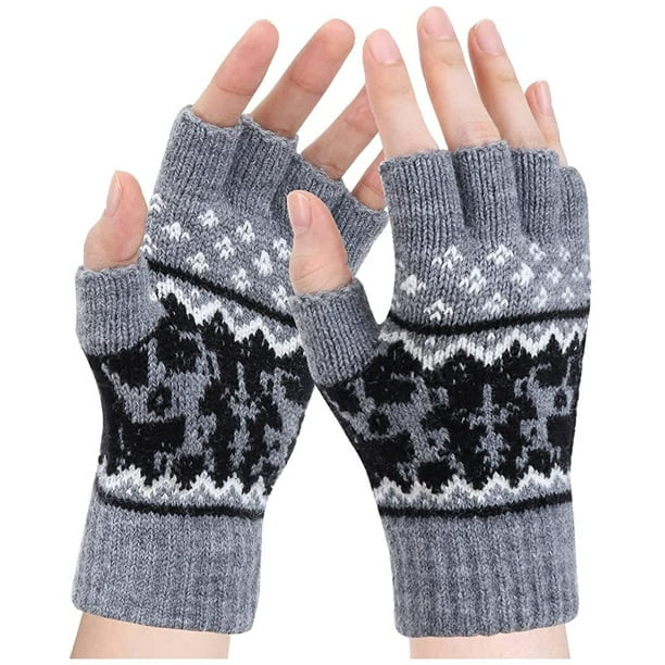 Fingerless Gloves - Womens Winter Warm Gloves Half Finger Mittens Knitted  Gloves Wool Mittens For Cold Weather Windproof 