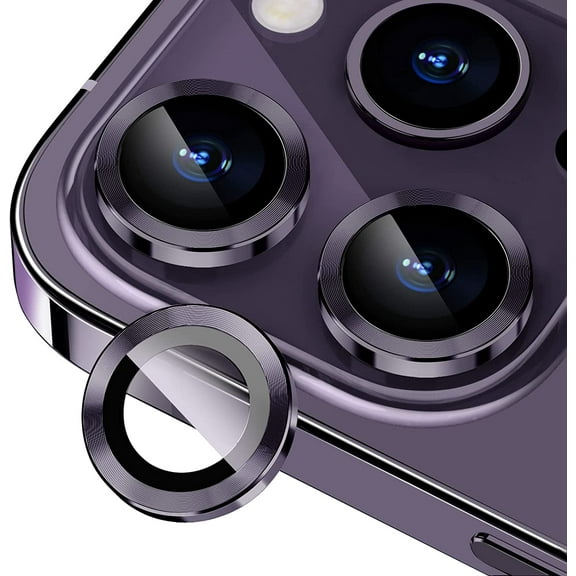 Camera Lens Protector for iPhone 14 Pro/iPhone 14 Pro Max, Strong Adsorption 9H Hardness Tempered Glass Camera Screen Protector Individual Metal Ring Cover, Case Friendly (Deep Purple)