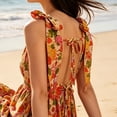thumbnail image 5 of Yeaiivve Floral Maxi Dress for Women Tie Shoulder Bohemian Summer Dresses Sleeveless Tiered Smocked Flowy Boho Dress Long Ruffle Hem Vacation Sundress Orange,XXL, 5 of 9
