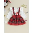 thumbnail image 4 of Baby Girls 2 Piece Outfits 3M 6M 12M 18M Christmas Letter Print Long Sleeves Romper Plaid Suspender Skirt Fall Spring Clothes, 4 of 10