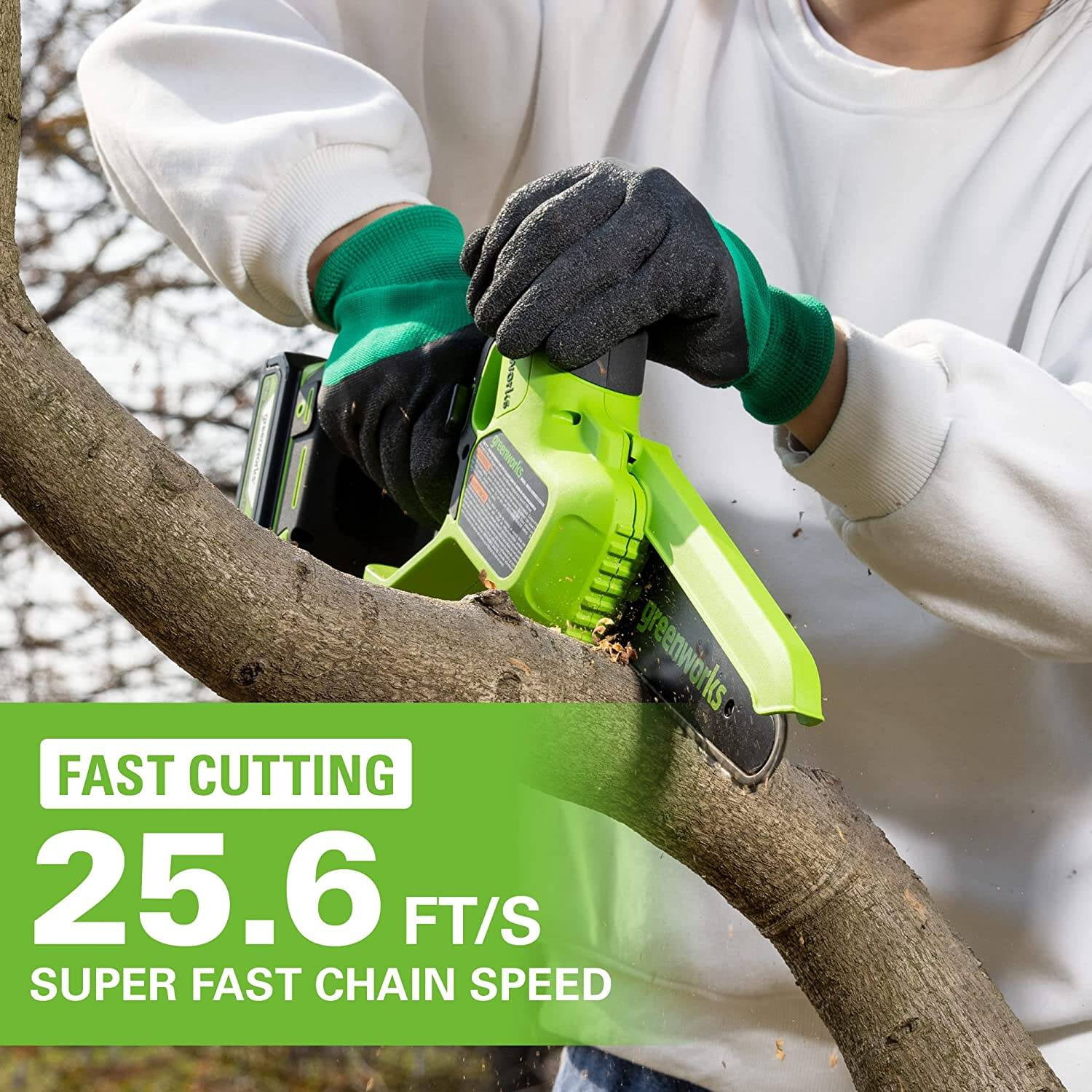 Greenworks 24V 6” Brushless Cordless Battery Pruner Chain Saw with 2.0Ah Battery & Charger 2010202