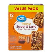 Great Value Sweet & Salty Chewy Peanut Granola Bars , Value Pack, 1.24 oz, 12 Count