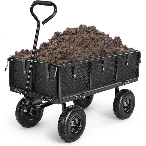 Homdox MAX 880LB Garden Cart, Heavy Duty Garden Wagon, Mesh Foldable Garden Cart, Pullable Garden Wagon with 180° Rotating Handle, Collapsible Garden Cart for Yard Garden Beach Farm, Black with Bag