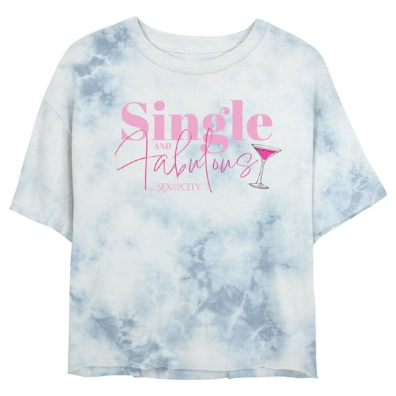 Junior's Sex and the City Single and Fabulous Cosmo Crop Graphic Tee White/Blue Large
