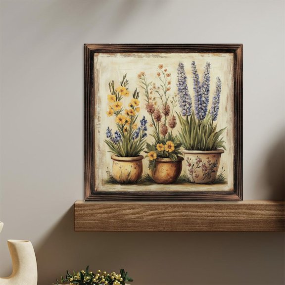Potted Floral Assortment Still Life Wooden Sign Wall Plaque - Vintage Art Decoration, Wall Decoration - Ideal Gift For Home Decoration, Living Room, Bathroom, Bedroom, Garden, Dining, Bar, Cafe, Fe