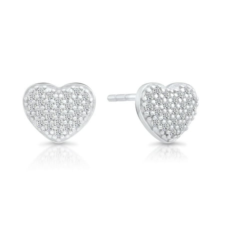Tilo Jewelry 925 Solid Sterling Silver Stud Earrings with Heart Design & Cubic Zirconia CZ Stones for Women & Unisex