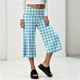 thumbnail image 6 of Women's Fold Over Capri Pants Y2K Low Rise Wide Leg Flowy Gaucho Pants Summer Plaid Going Out Yoga Capris Cyan M, 6 of 7