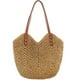 thumbnail image 1 of Bolso de playa tejido hueco para mujer, bolsos de hombro bohemios tejidos a mano, bolso de mimbre, bolso de paja, bolso de rafia, bolso de paja de verano con cremallera y borde de cuero, 1 of 5