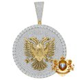 thumbnail image 3 of Men's Big 3'' Albanian Eagle Double Headed Flying Bird Pendent Charm Medallion Over Yellow Gold/White CZ, 3 of 5