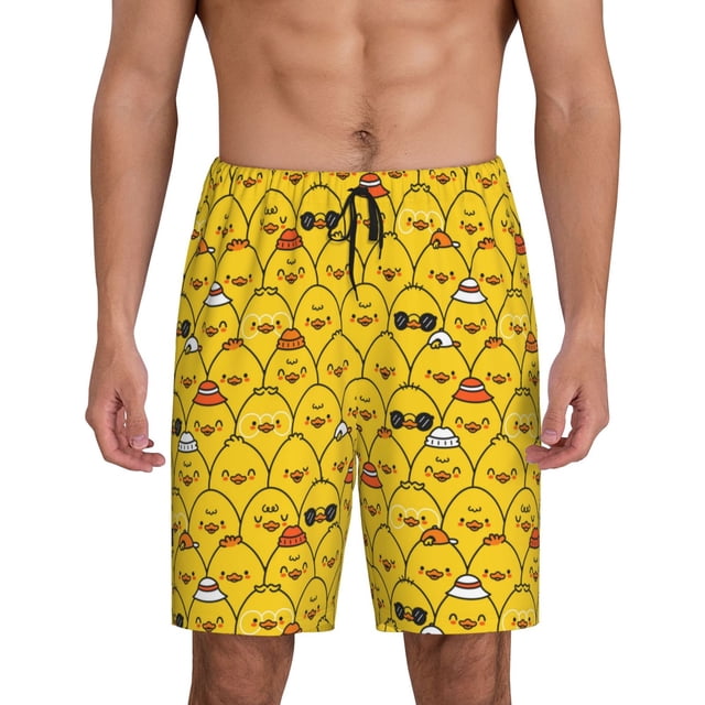 Balery Funny Ducks Pantalones cortos de pijama de punto de algodón para hombre con cinturilla y bolsillos-4X-Large