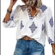 thumbnail image 2 of Blusas Casuales de con Cuello en V y Estampado Floral para Mujer, Blusas Bohemias de Verano con Mangas 3/4. Azul XXL, 2 of 8
