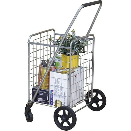 Wellmax WM99024S Grocery Utility Shopping Cart Easily Collapsible and Portable to Save Space and Heavy Duty Light Weight Trolley with Rolling Swivel Wheels