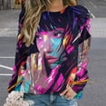 thumbnail image 2 of Abstract Oil Painting Womens Casual Crewneck Sweatshirt Long Sleeve Tops Cute Pullover Loose Fit, 2 of 7