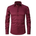 thumbnail image 2 of OIOLOYJM Mens Shirt Solid Casual Work Long Sleeve Shirts Regular Button Up Tops Fashion Collar Dress T shirt Red M, 2 of 4