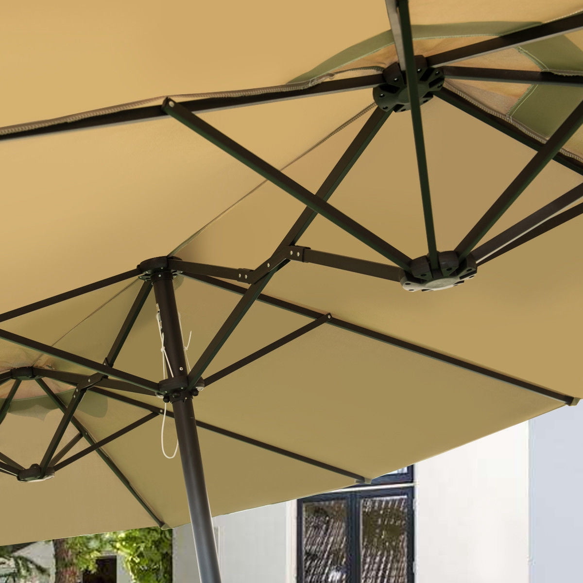 Gymax Fashion Patio Outdoor 15' Umbrella Market Umbrella Double-Sided with Crank