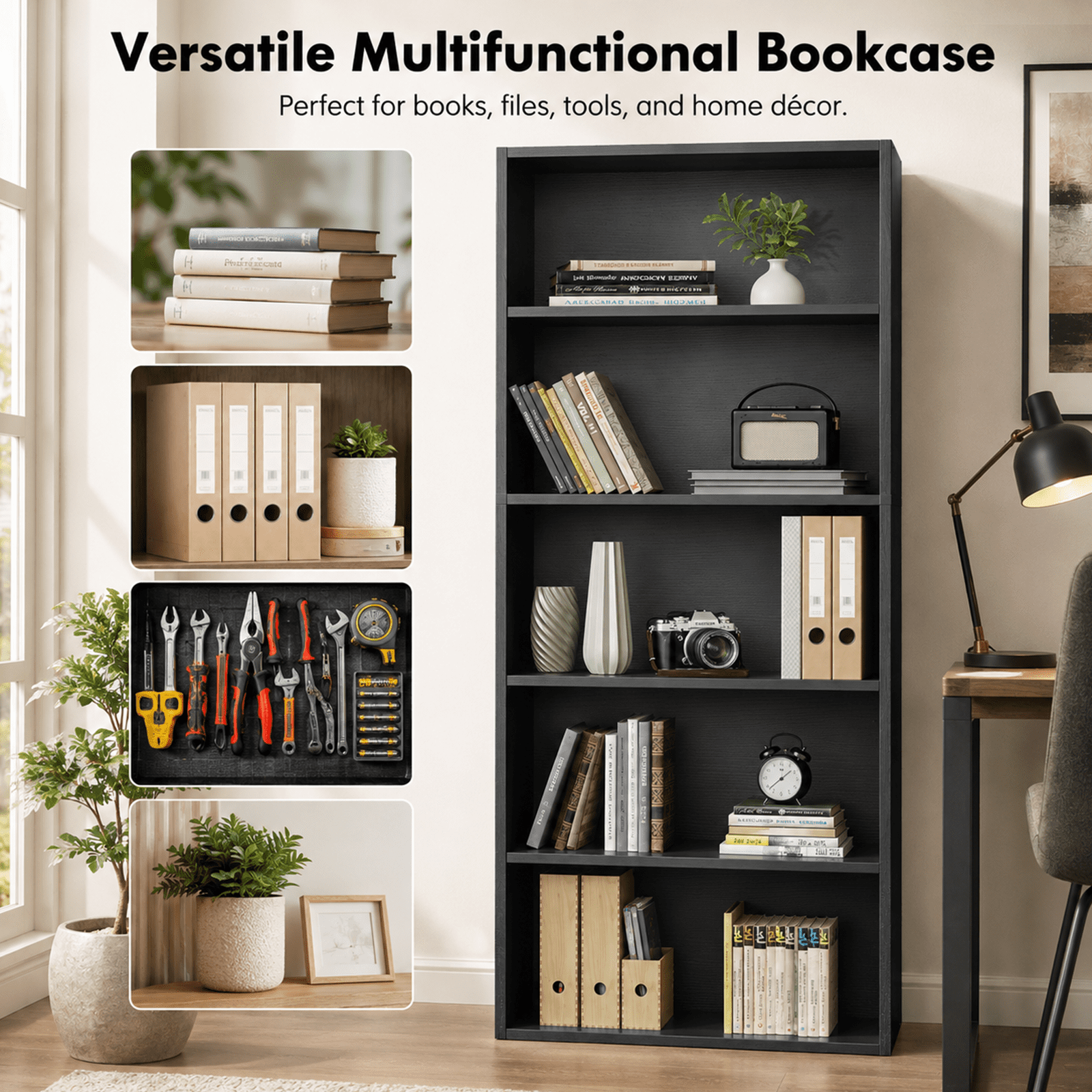 Alvantor 5-Tier /6-Tier Industrial Bookshelves and Bookcases, Tall Floor Standing Open Storage Shelf for Home Office, Living Room, Bed Room