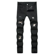 Men's Jeans Men's Spring Summer Thin Breathable Jeans Stretchy Fashion Straight Slim Fit Denim Pants Pantalon Jeans Homme Black XXL