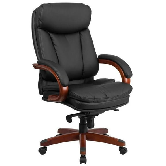 Pemberly Row Contemporary High Back Leather Swivel Office Chair in Black