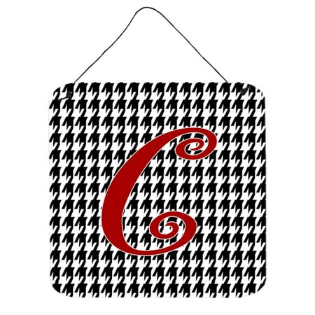 Letter C Initial Monogram - Houndstooth Black Wall or Door Hanging Prints