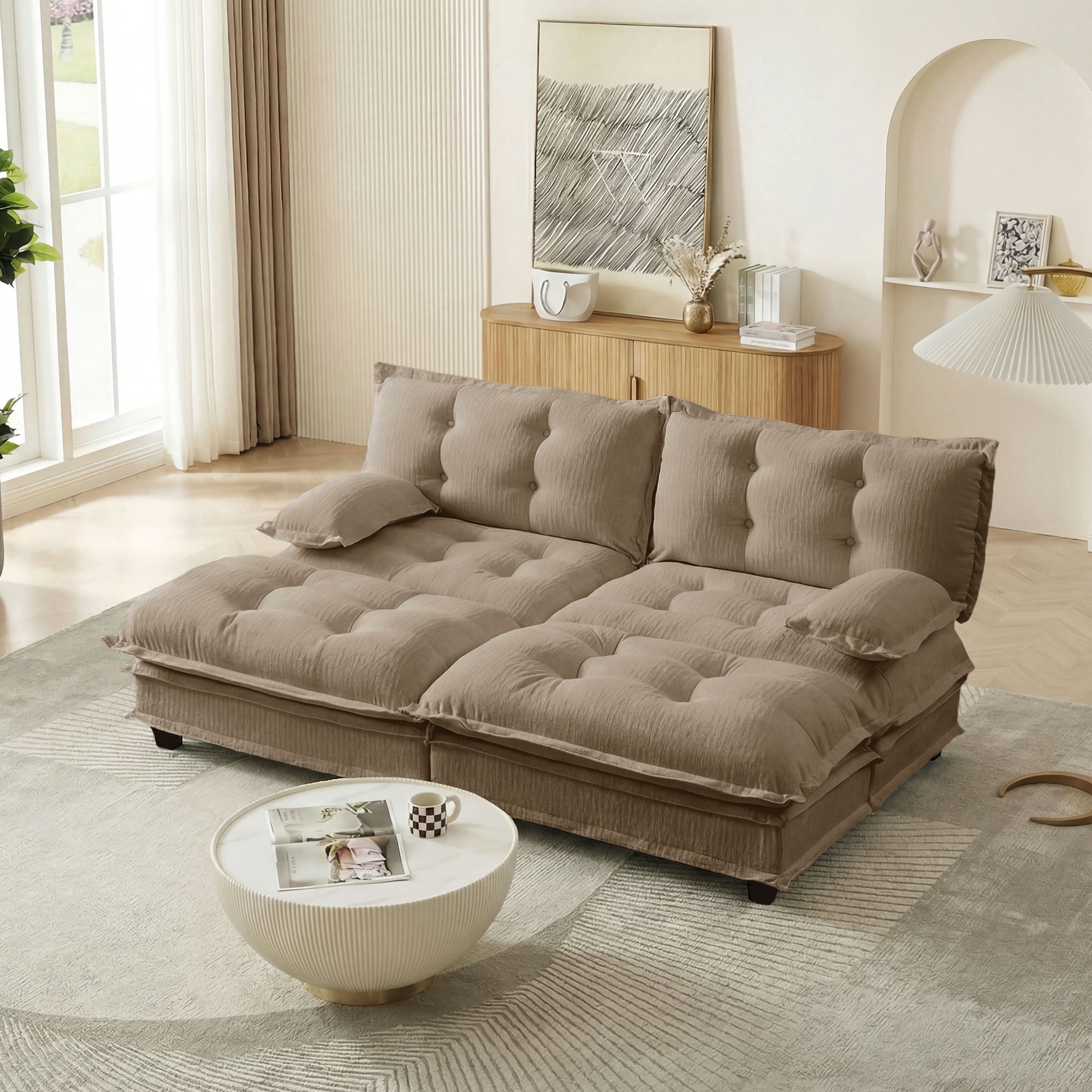 MAYEERTY 77" Cloud Modular Sleeper Sofa with Dual Ottomans, Chenille 2-Seat Sectional Couch for Home & Small Apartment