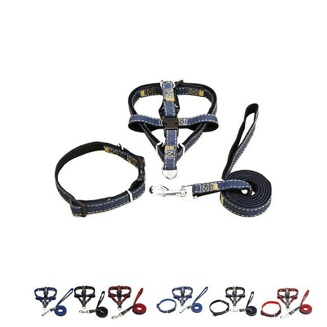 Harnais Laisse pour Chien, Ensemble Laisse Ajustable, Harnais Laisse pour Chien, Laisse en Denim, Collier pour Chien pour Petit, Moyen et Grand, Entraînement Quotidien, Marche, Course